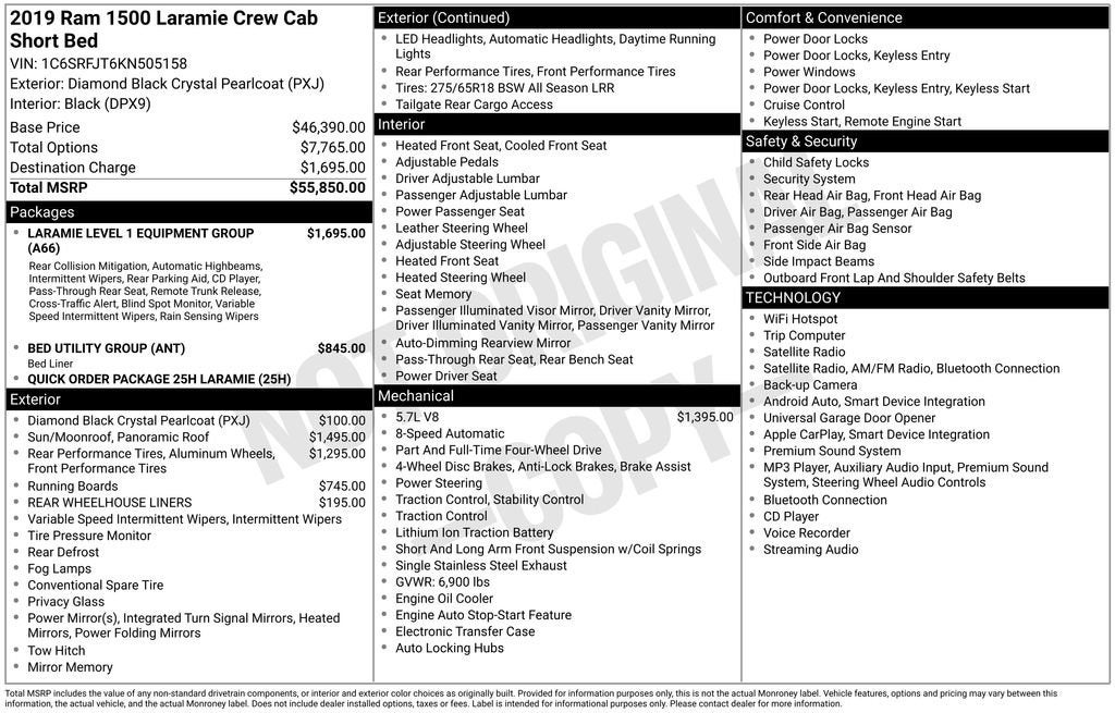2019 RAM 1500 Laramie Crew Cab 4x4 5'7" Box