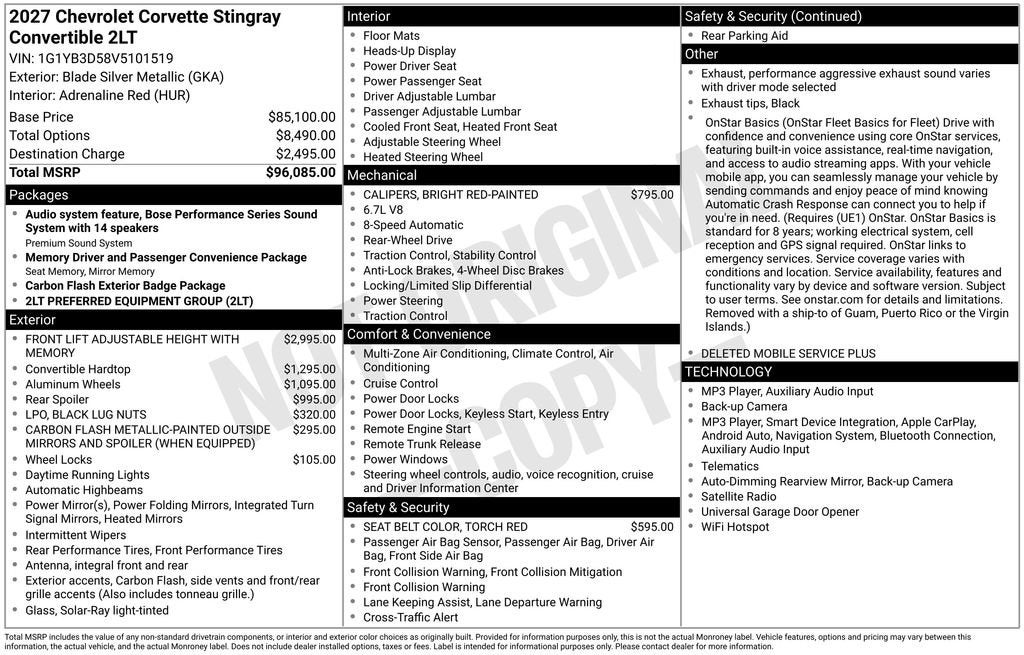 2027 Chevrolet Corvette Stingray 2LT