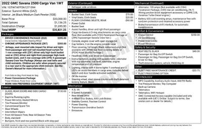 2022 GMC Savana Cargo 2500 RWD 2500 Regular Wheelbase Work Van