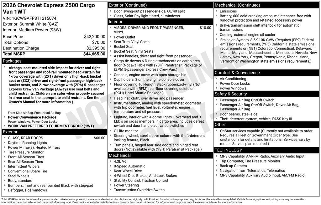 2026 Chevrolet Express Cargo WT